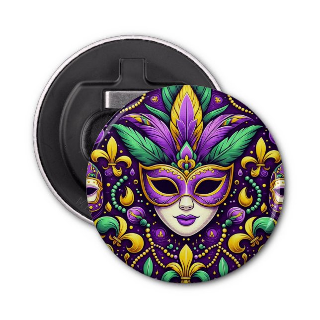 Mardi Gras mask/beads/fleur de lis Bottle Opener (Front)
