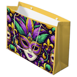 Mardi Gras mask/beads/fleur de lis Large Gift Bag