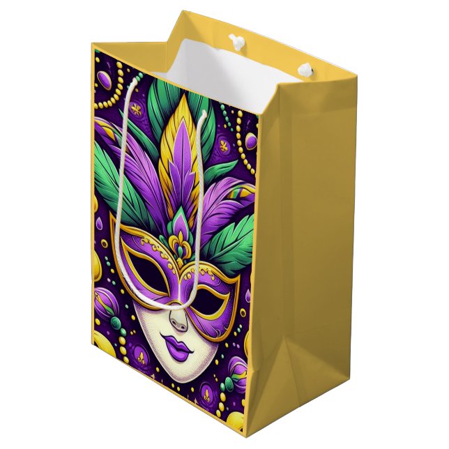 Mardi Gras mask/beads/fleur de lis Medium Gift Bag (Front Angled)