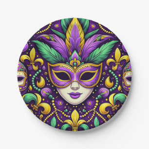 Mardi Gras mask/beads/fleur de lis Paper Plate