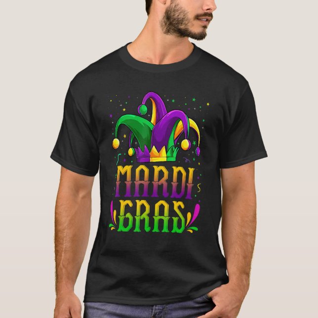 Mardi Gras Mask Beads Funny Carnival Party Festiva T-Shirt (Front)