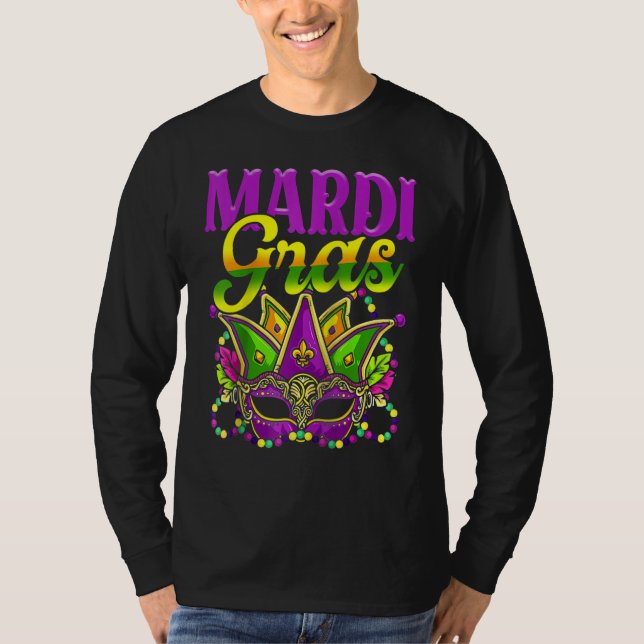 Mardi Gras Mask Beads Funny Party Unique New Orlea T-Shirt (Front)
