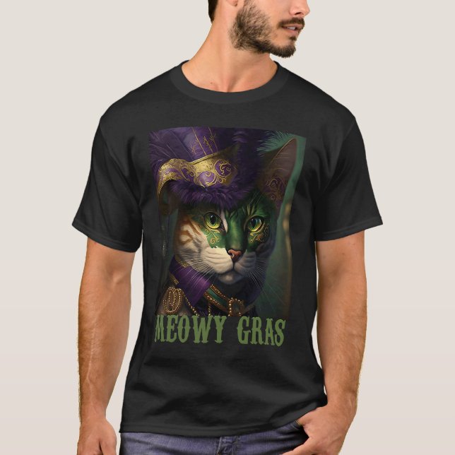 Mardi Gras Mask Cat T-Shirt (Front)