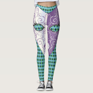 Mardi Gras Mask diamond plaid Thunder_Cove Leggings