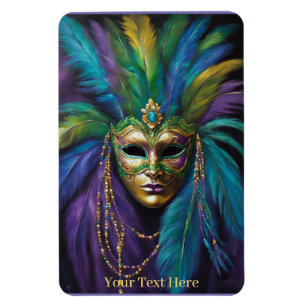 Mardi Gras Mask Feather Beads Carnival Custom Text Magnet