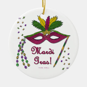 Mardi Gras Mask Feather Beads Ceramic Tree Decoration