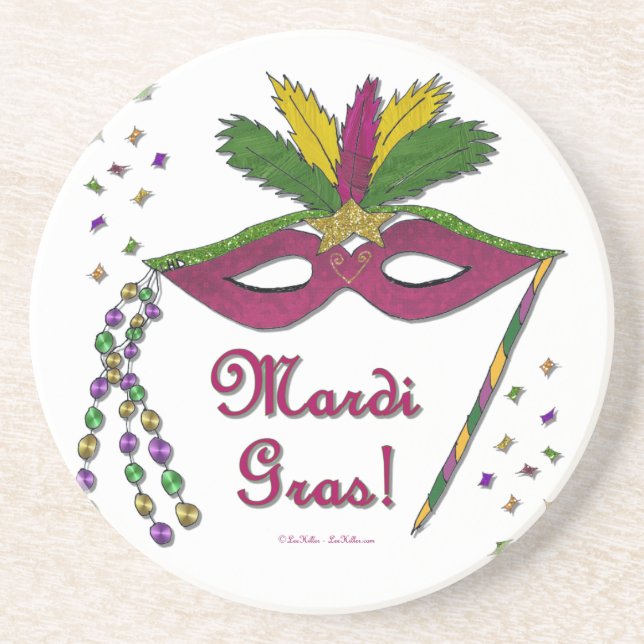 Mardi Gras Mask Feather Beads Coaster (Front)