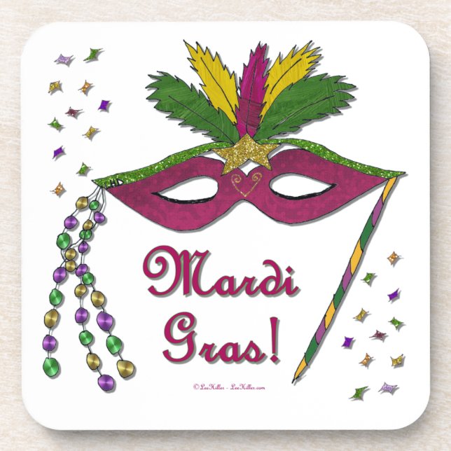 Mardi Gras Mask Feather Beads Coaster (Front)