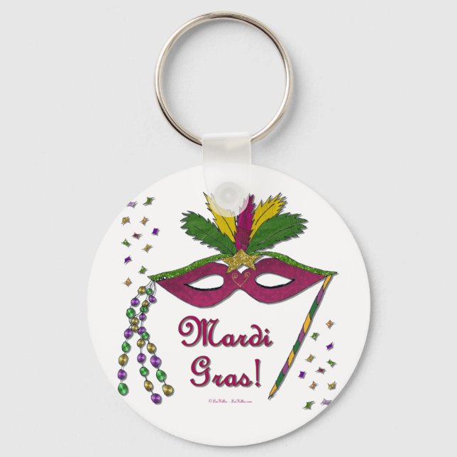 Mardi Gras Mask Feather Beads Key Ring (Front)