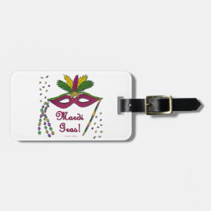 Mardi Gras Mask Feather Beads Luggage Tag