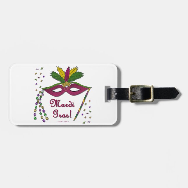 Mardi Gras Mask Feather Beads Luggage Tag (Front Horizontal)