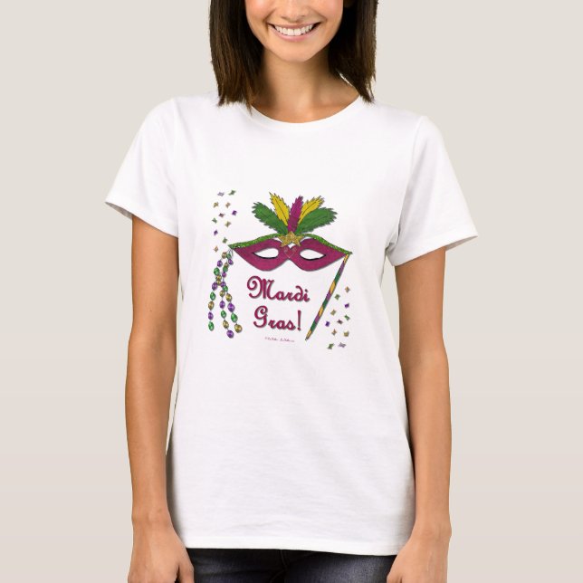 Mardi Gras Mask Feather Beads T-Shirt (Front)