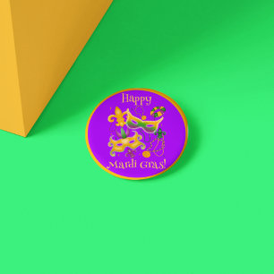 Mardi Gras Mask Fleur de Lis Beads King Cake 3 Cm Round Badge