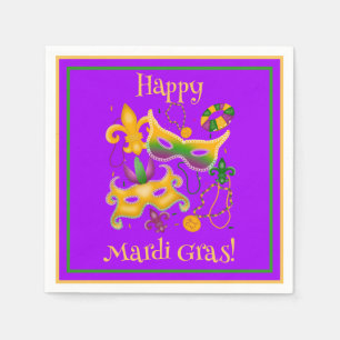 Mardi Gras Mask Fleur de Lis Beads King Cake Napkin