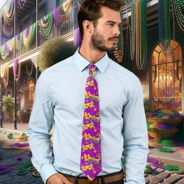 Mardi Gras Mask Fleur de Lis Beads King Cake Tie (Creator Uploaded)