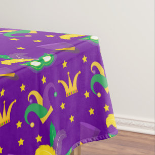 Mardi Gras Mask Green Gold Purple Clown Hat Crown Tablecloth