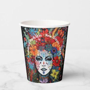 Mardi Gras Mask & Headdress Custom Text Party Paper Cups