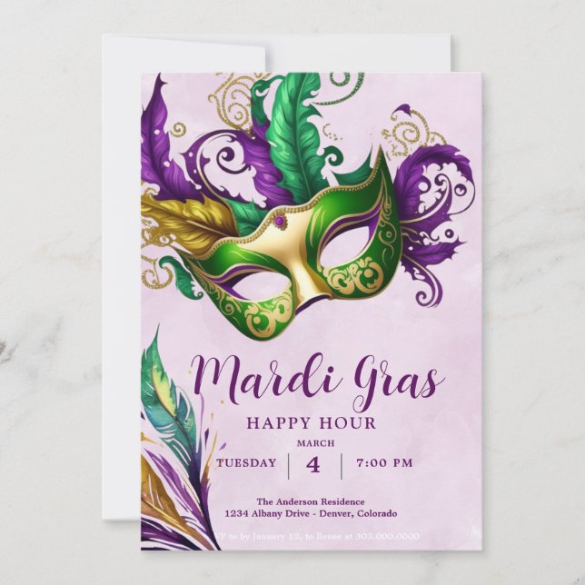Mardi Gras Mask  Invitation (Front)