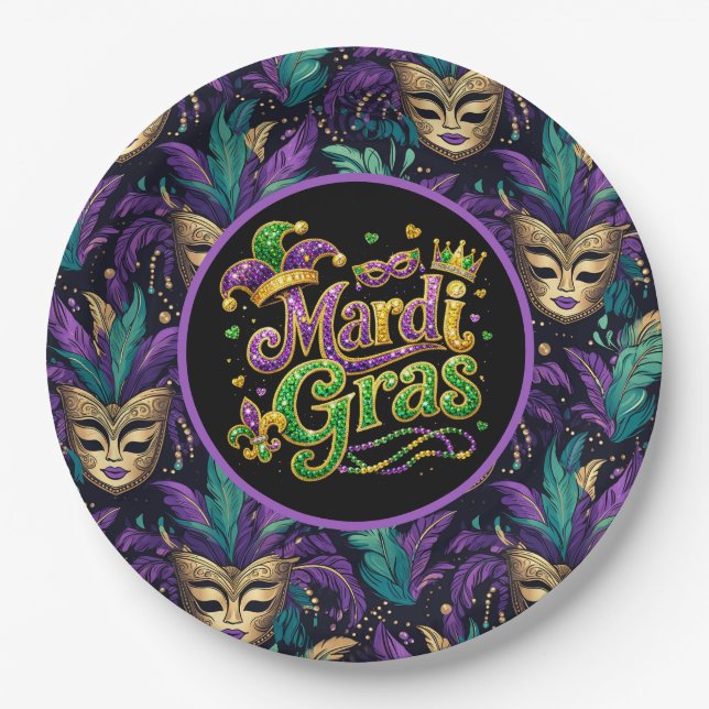 Mardi Gras Mask  Paper Plate (Front)