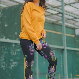 Mardi Gras Mask Pattern Leaves Watercolor Leggings