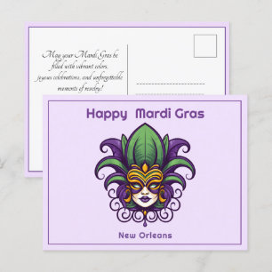 💚💜💛 Mardi Gras Mask Postcard