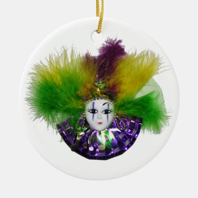 Mardi Gras Mask Purple Ceramic Tree Decoration (Front)