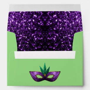 Mardi Gras Mask Purple Gold Sparkle light green Envelope