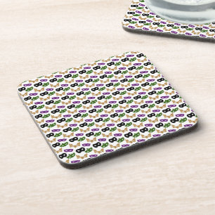 Mardi Gras Mask Purple Green Faux Gold Black Coaster