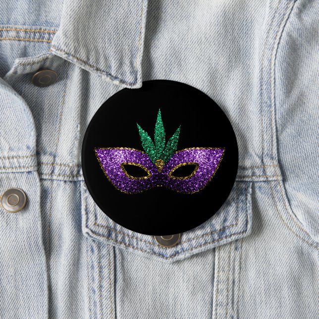 Mardi Gras Mask Purple Green Gold Sparkles black 10 Cm Round Badge (In Situ)