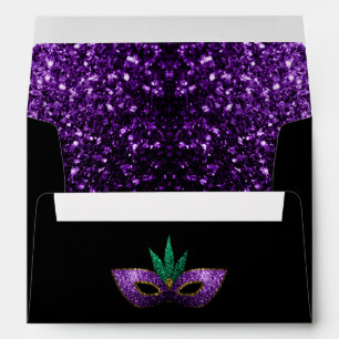 Mardi Gras Mask Purple Green Gold Sparkles black Envelopes