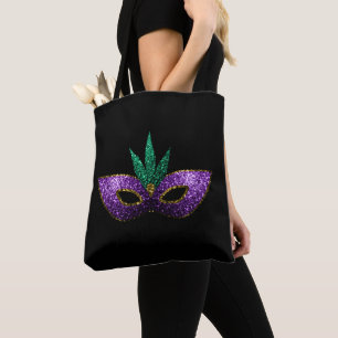 Mardi Gras Mask Purple Green Gold Sparkles   Black Tote Bag