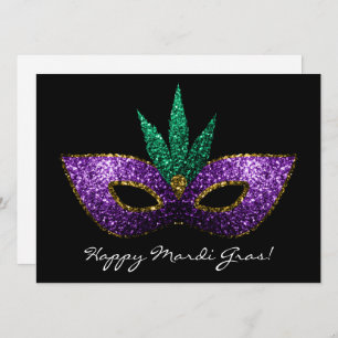 Mardi Gras Mask Purple Green Gold Sparkles Invite