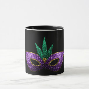 Mardi Gras Mask Purple Green Gold Sparkles Mug