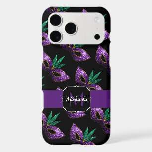 Mardi Gras Mask Purple Green Sparkles Monogram