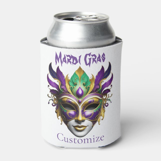 Mardi Gras Mask Thunder_Cove Can Cooler (Can Front)