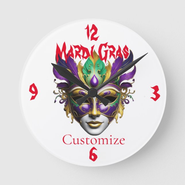 Mardi Gras Mask Thunder_Cove Round Clock (Front)