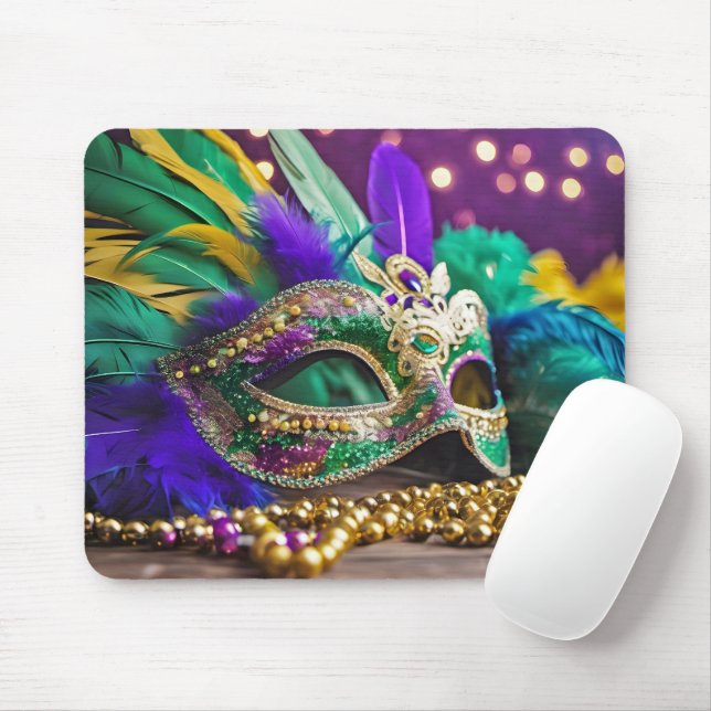 Mardi Gras Mask With Feathers Mouse Pad (With Mouse)