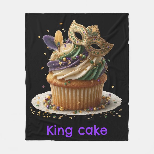 Mardi Gras Masked Cupcake Celebration Fleece Blanket (Front)