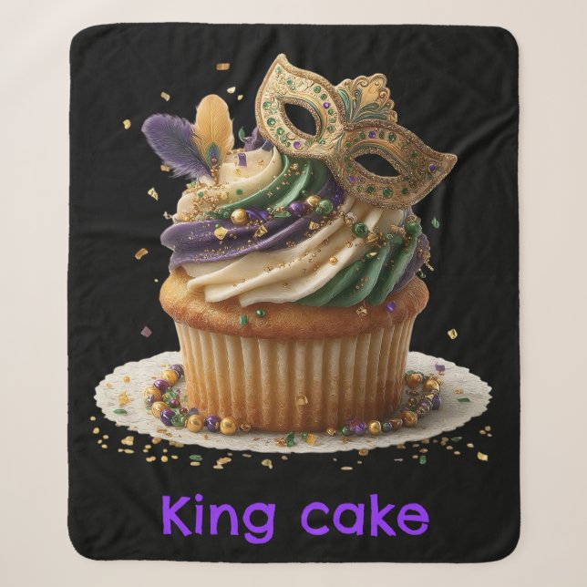 Mardi Gras Masked Cupcake Celebration Sherpa Blanket (Front)