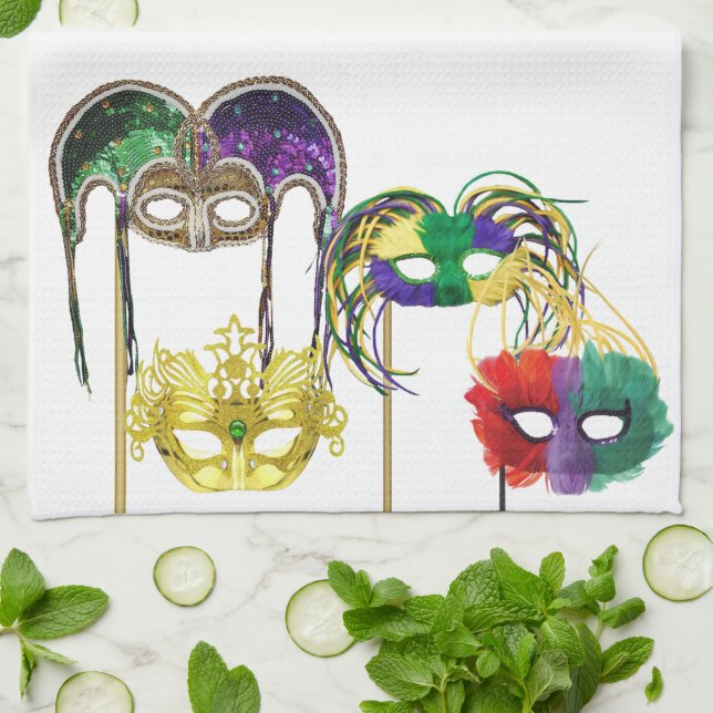 Mardi Gras Masks 1 Tea Towel (Folded)