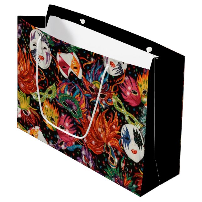 Mardi Gras Masks 2 Large Gift Bag (Front Angled)