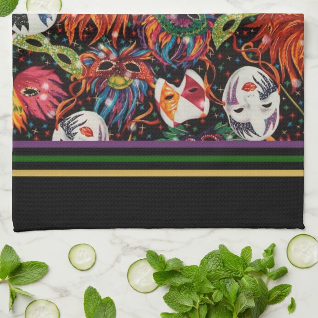 Mardi Gras Masks 2 Tea Towel (Folded)