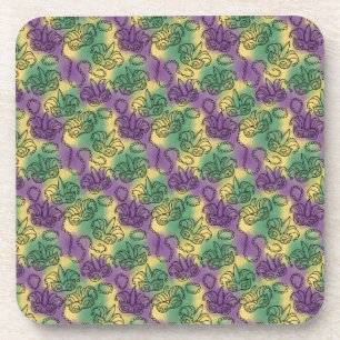 Mardi Gras Masks and Beads Doodle Art Style Coaster