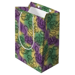 Mardi Gras Masks and Beads Doodle Art Style Medium Gift Bag