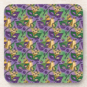 Mardi Gras Masks and Beads Purple Green Yellow Coaster