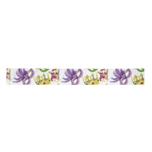 MARDI GRAS MASKS AND CROWNS SATIN RIBBON (Front)