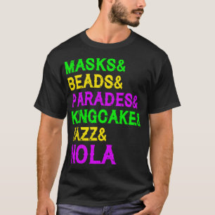 Mardi Gras Masks Beads Jazz Parade King Cake Carni T-Shirt