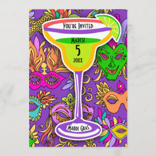 Mardi Gras Masks Colourful Martini Party Invitation