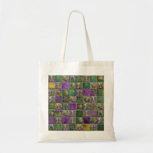 Mardi Gras Masks Feathers Fleur de lis Tile Print Tote Bag