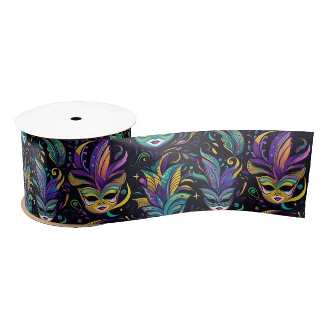 Mardi Gras Masks pattern Satin Ribbon (Spool)